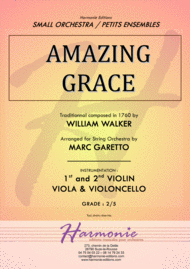 AMAZING GRACE - Traditionnal - for String Quartet or Beginner String Orchestra - Arranged by Marc Garetto Sheet Music by William Walker