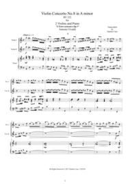 Vivaldi - Violin Concerto No.8 in A minor RV 522 Op.3 for Two Violins and Piano Sheet Music by Antonio Vivaldi