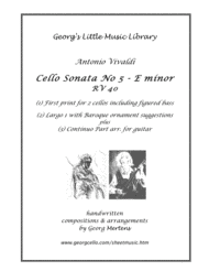 Vivaldi Cello Sonata No 5 E minor arr. for cello & guitar Sheet Music by Antonio Vivaldi