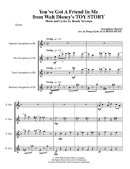 You've Got A Friend In Me from Walt Disney's TOY STORY for Saxophone Quartet Sheet Music by Randy Newman