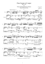 Bach - Flute Sonata in E major BWV 1035 for Flute and Harpsichord or Piano Sheet Music by Bach Johann Sebastian