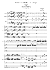 Vivaldi - Violin Concerto No.5 in A major RV 519 Op.3 for Two Violins and Piano Sheet Music by Antonio Vivaldi