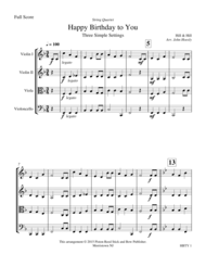 Happy Birthday- string quartet Sheet Music by Hill and Hill
