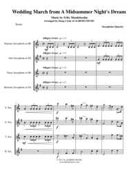 Mendelssohn Wedding March from A Midsummer Night's Dream for Saxophone Quartet Sheet Music by Felix Bartholdy Mendelssohn