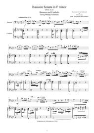 Telemann - Bassoon Sonata in F minor TWV 41f1 for Bassoon and Cembalo (or Piano) Sheet Music by Telemann Georg Philipp