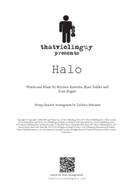 Halo for String Quartet Sheet Music by Beyonce