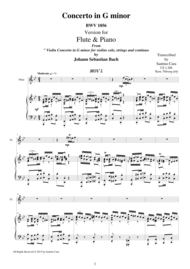 J.S.Bach - Concerto in G minor BWV 1056 - Version for Flute and Piano Sheet Music by Bach Johann Sebastian