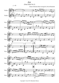 Air on a G String for Violin Duet Sheet Music by Johann Sebastian Bach