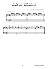 Moonlight Sonata - Easy Piano Solo in A Minor Sheet Music by Ludwig van Beethoven
