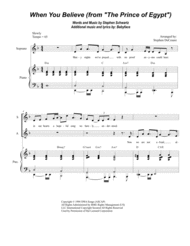 When You Believe (From The Prince Of Egypt) (Duet for Soprano and Alto solo) Sheet Music by Whitney Houston and Mariah Carey