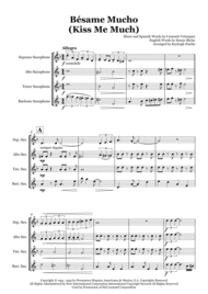 Besame Mucho (Kiss Me Much) - Saxophone quartet (SATB) Sheet Music by Andrea Bocelli