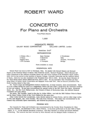 Concerto for Piano & Orchestra (Piano score) Sheet Music by Robert Ward