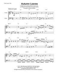 Autumn Leaves for Violin and Cello Duo Sheet Music by Joseph Kosma