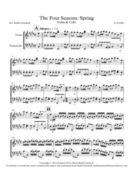 The Four Seasons (Spring) Violin & Cello Duet Sheet Music by Antonio Vivaldi