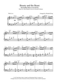 Beauty And The Beast - 2017 Intermediate Piano Solo in Eb (With Chords) Sheet Music by Alan Menken