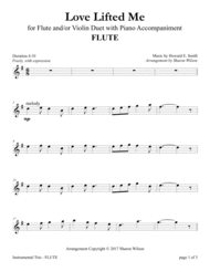 Love Lifted Me (for Flute and/or Violin Duet with Piano accompaniment) Sheet Music by Howard E. Smith