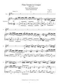 Bach - Flute Sonata in A major BWV 1032 for Flute and Harpsichord (or Piano) Sheet Music by Bach Johann Sebastian