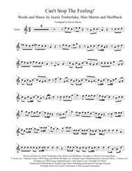 Can't Stop The Feeling (Original/Easy key of C) - Violin Sheet Music by Justin Timberlake