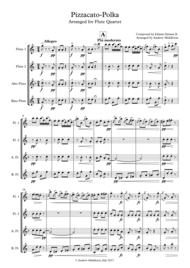 Pizzicato Polka for Flute Quartet Sheet Music by Johann Strauss