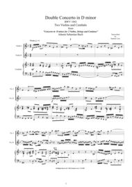 Bach - Double Concerto in D minor BWV1043 for Two Violins and Cembalo or Piano Sheet Music by Bach Johann Sebastian