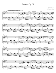Faure Pavane for Violin & Cello Duet Sheet Music by Gabriel Faure