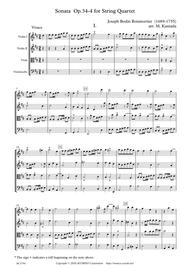 Sonata Op.34-4 for String Quartet Sheet Music by Joseph Bodin Boismortier  (1689-1755)