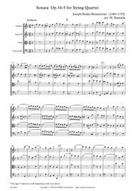 Sonata Op.34-5 for String Quartet Sheet Music by Joseph Bodin Boismortier  (1689-1755)