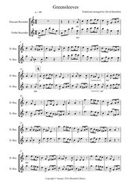 Greensleeves for Descant and Tenor Recorder Duet Sheet Music by Traditional