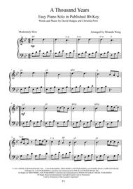 A Thousand Years - Easy Piano Solo in Bb (Published Key) Sheet Music by Christina Perri