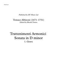 Albinoni Op.6 No.4 Trattenimenti armonici Sonata in D minor  1. Grave. Full score and parts. Sheet Music by Tomaso Giovanni Albinoni (1671-1751)