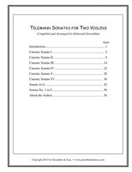 Telemann Sonatas for Two Violins Sheet Music by Deborah Greenblatt